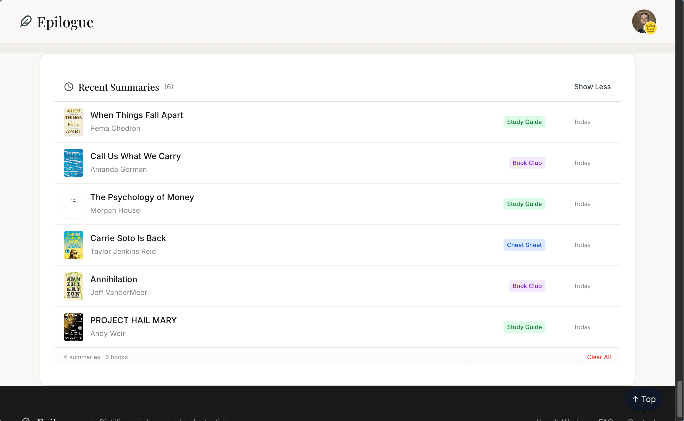 Epilogue summary library