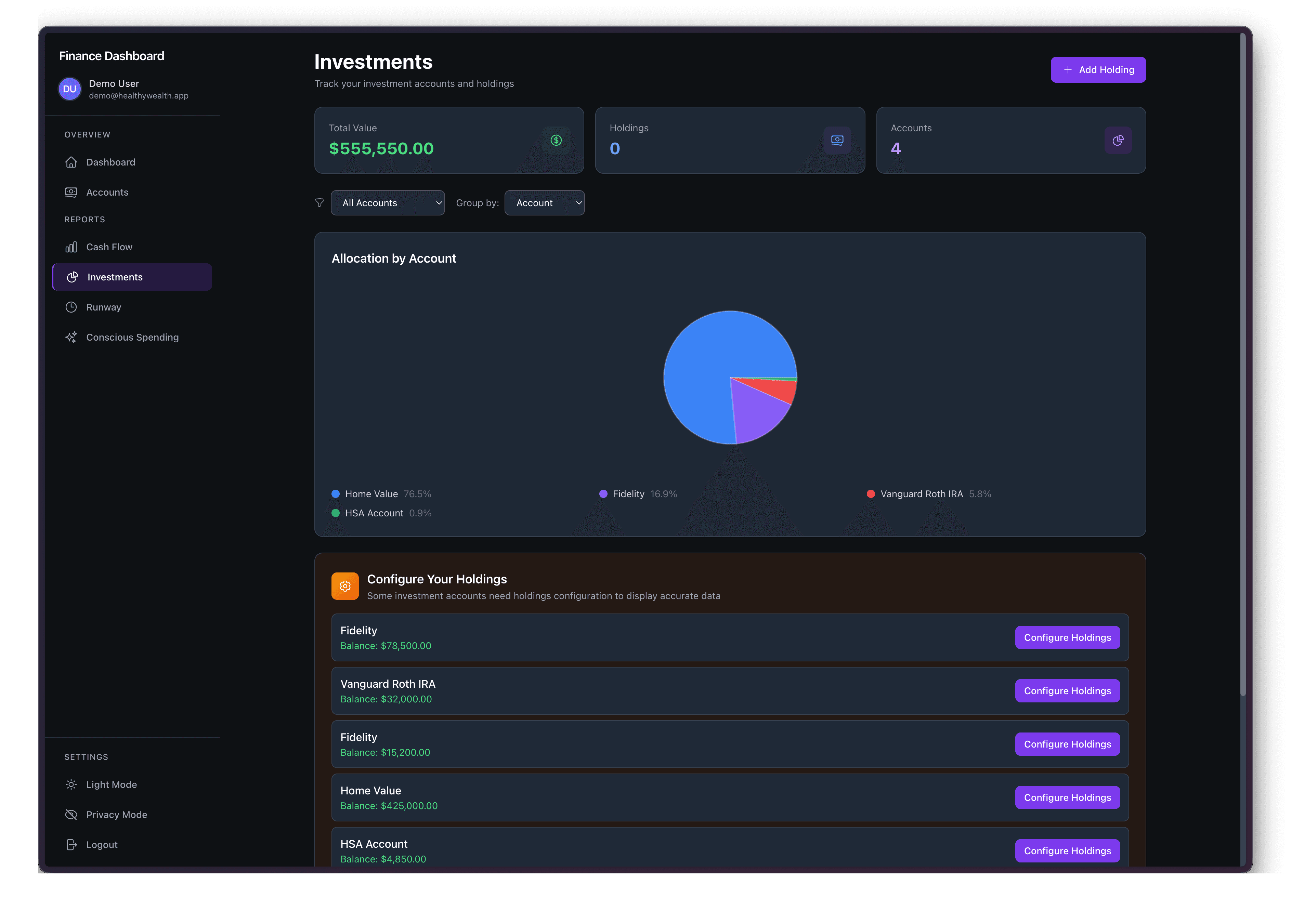 HealthyWealth investment tracking