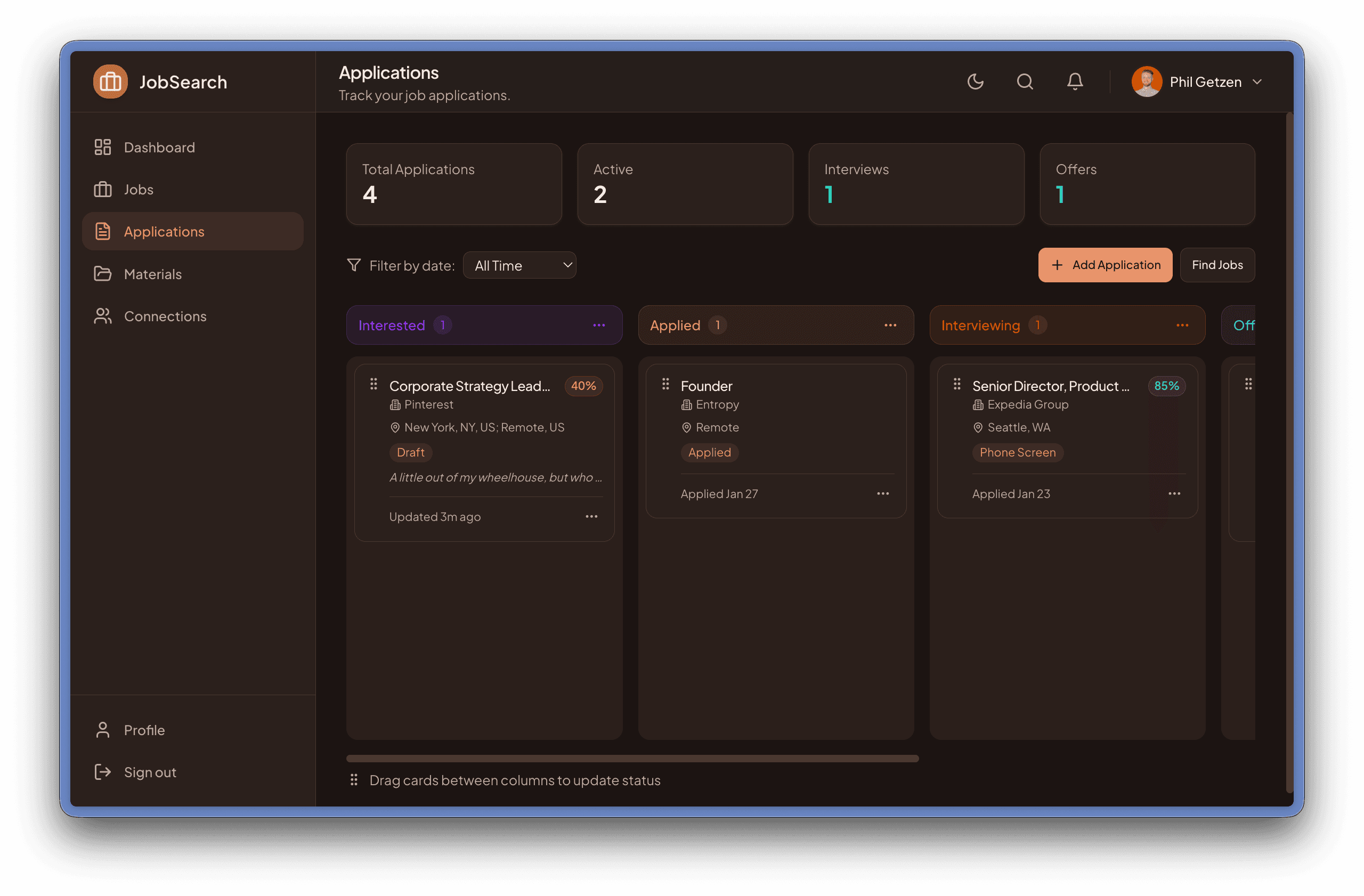 JobSearch application tracking
