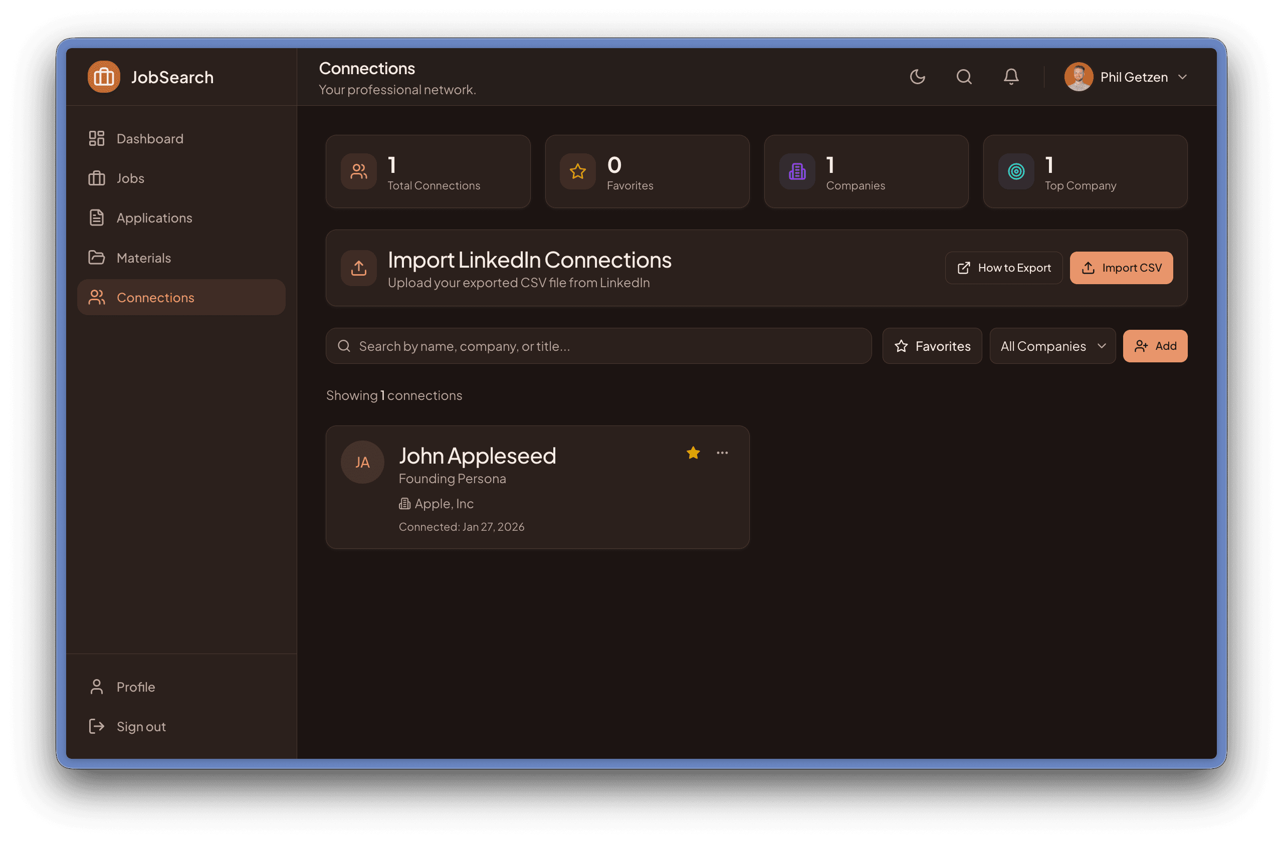JobSearch networking management