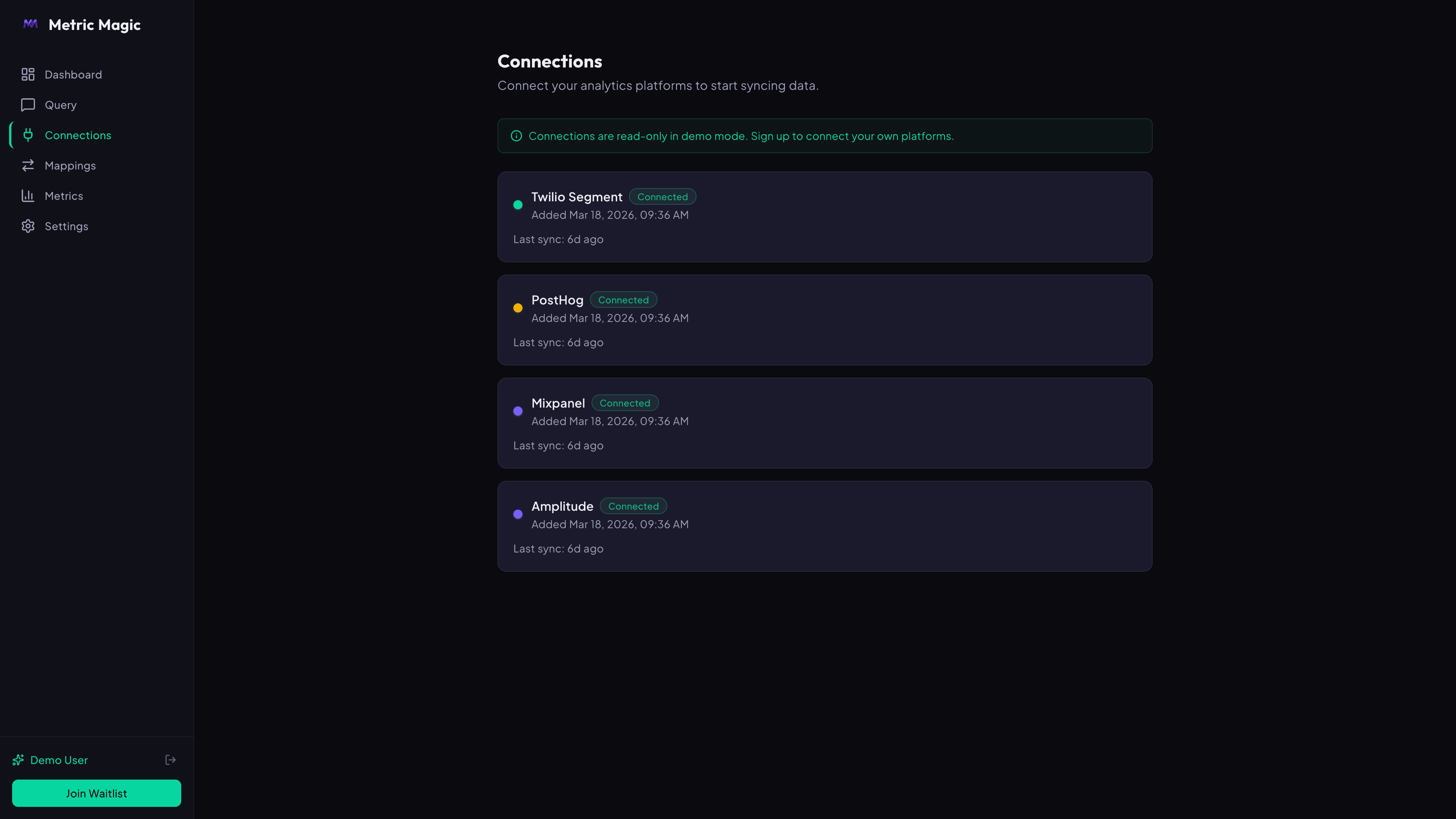 Metric Magic platform connections